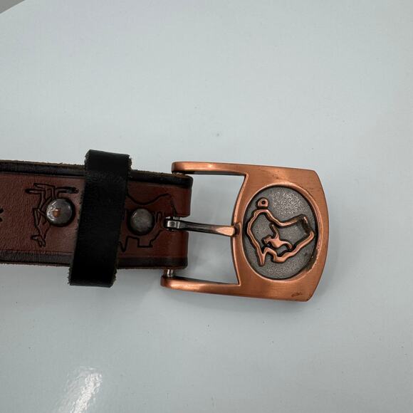 Australia Men's belt 42 brown tooled leather kangaroo copper tone buckle AU map - Picture 4 of 7